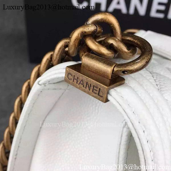 Chanel Boy Flap Shoulder Bag White Original Calfskin Leather A8708 Bronze
