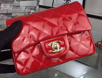Chanel Classic mini Flap Bag Red Original Patent Leather CF7171 Gold