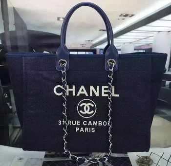Chanel Large Canvas Tote Shopping Bag A1679 Royal