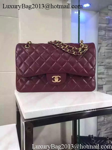 Chanel Jumbo Classic Flap Bag Burgundy Sheepskin Leather A1113 Gold