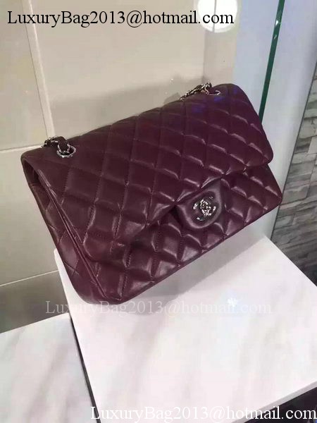 Chanel Jumbo Classic Flap Bag Burgundy Sheepskin Leather A1113 Silver