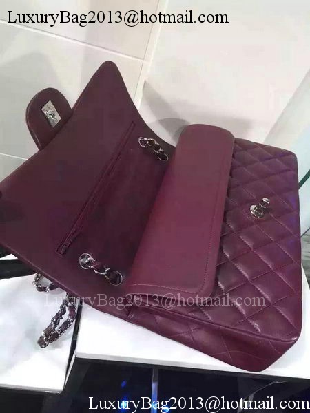 Chanel Jumbo Classic Flap Bag Burgundy Sheepskin Leather A1113 Silver