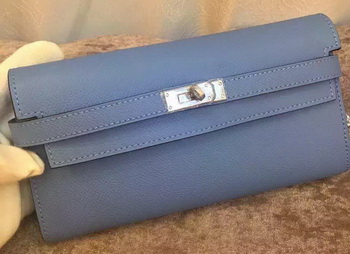 Hermes Kelly Wallet Epsom Leather H009 Light Blue