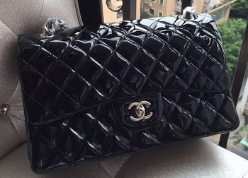 Chanel Classic Flap Bag Black Original Patent Leather A1113 Silver