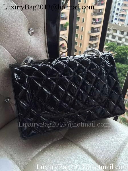 Chanel Classic Flap Bag Black Original Patent Leather A1113 Silver