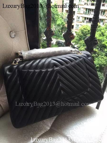 Chanel Classic Flap Bag Black Sheepskin Chevron Quilting A1113 Gold