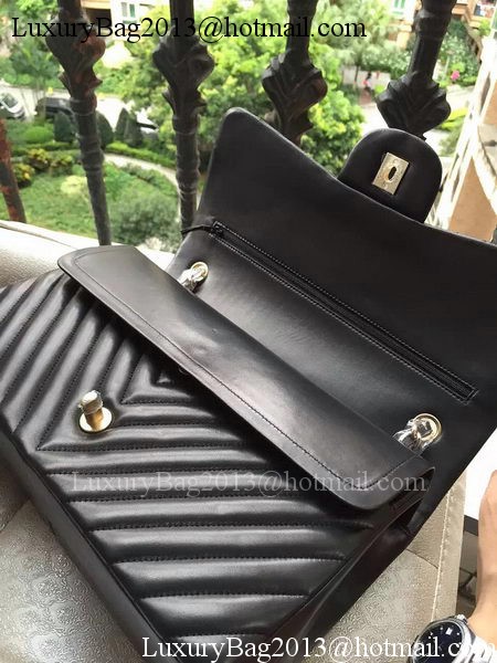 Chanel Classic Flap Bag Black Sheepskin Chevron Quilting A1113 Gold
