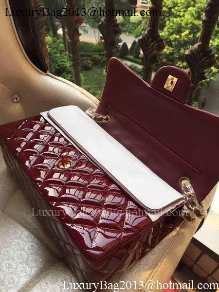 Chanel Classic Flap Bag Burgundy Original Patent Leather A1113 Gold