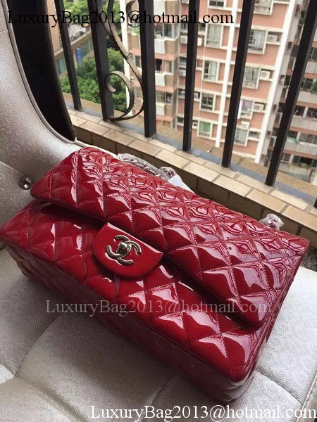 Chanel Classic Flap Bag Burgundy Original Patent Leather A1113 Silver