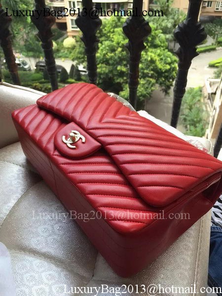 Chanel Classic Flap Bag Red Sheepskin Chevron Quilting A1113 Gold