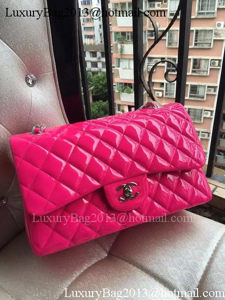 Chanel Classic Flap Bag Rose Original Patent Leather A1113 Silver