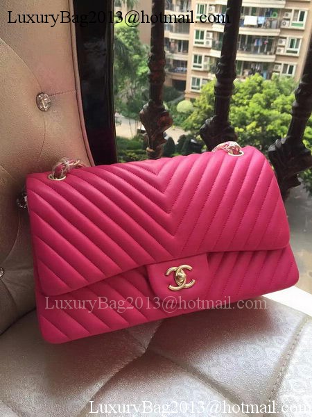 Chanel Classic Flap Bag Rose Sheepskin Chevron Quilting A1113 Gold