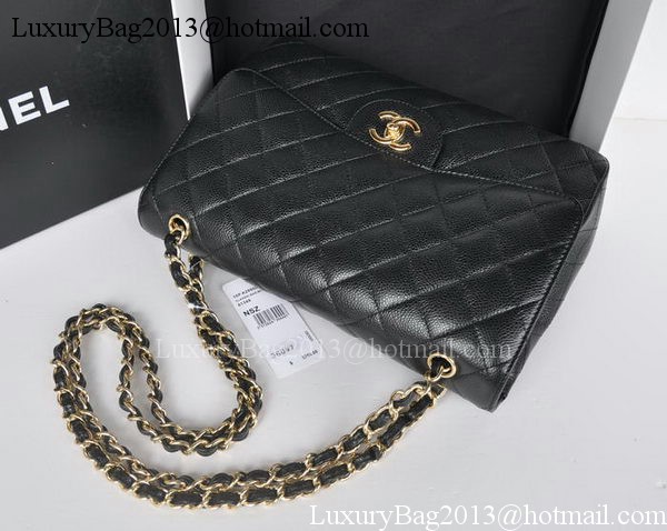 Chanel Jumbo Double Flaps Bag Black Cannage Pattern A36097 Gold