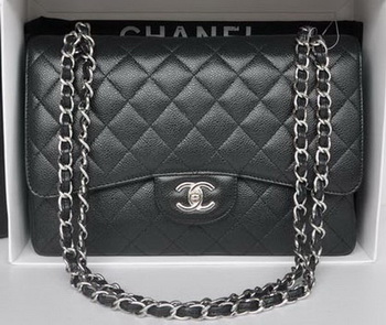 Chanel Jumbo Double Flaps Bag Black Cannage Pattern A36097 Silver