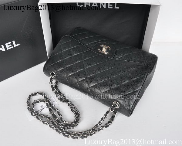 Chanel Jumbo Double Flaps Bag Black Cannage Pattern A36097 Silver