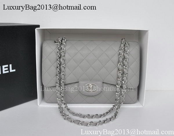 Chanel Jumbo Double Flaps Bag Grey Cannage Pattern A36097 Silver
