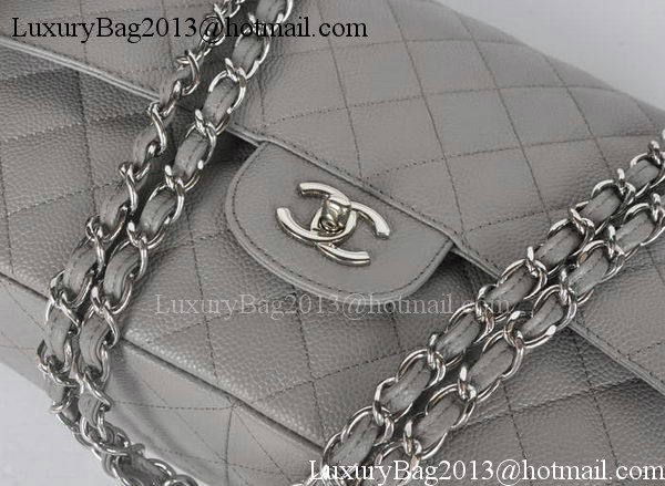 Chanel Jumbo Double Flaps Bag Grey Cannage Pattern A36097 Silver