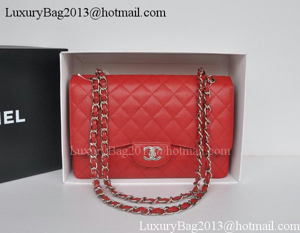 Chanel Jumbo Double Flaps Bag Red Cannage Pattern A36097 Silver