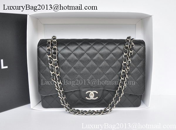 Chanel Maxi Classic Bag A36098 Black Cannage Pattern Silver