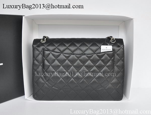Chanel Maxi Classic Bag A36098 Black Cannage Pattern Silver