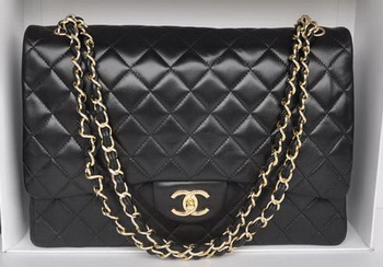 Chanel Maxi Classic Bag A36098 Black Sheepskin Gold