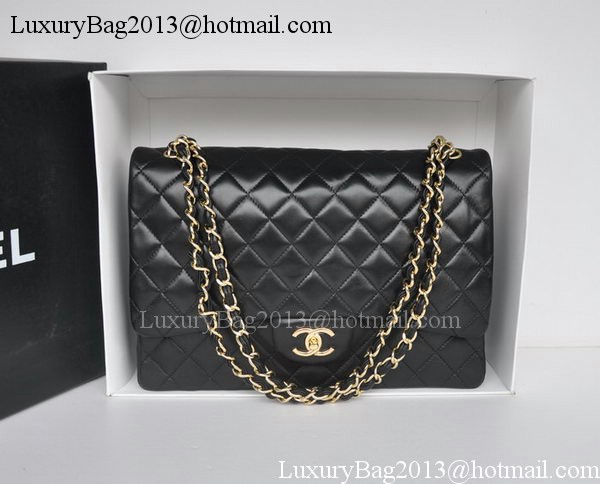 Chanel Maxi Classic Bag A36098 Black Sheepskin Gold