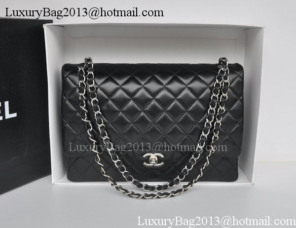 Chanel Maxi Classic Bag A36098 Black Sheepskin Silver