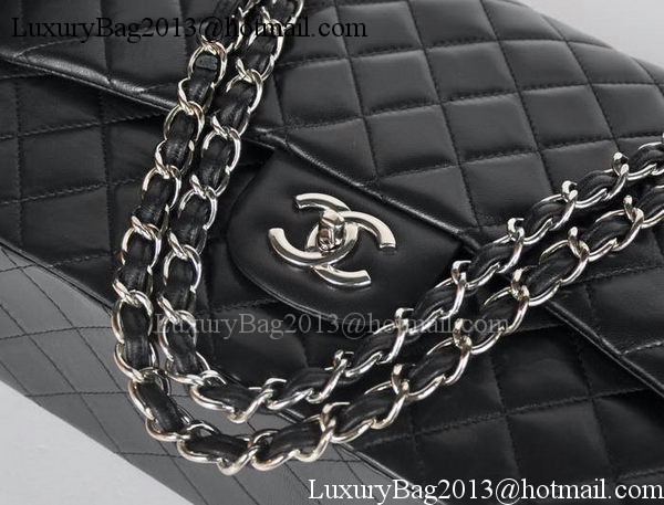 Chanel Maxi Classic Bag A36098 Black Sheepskin Silver