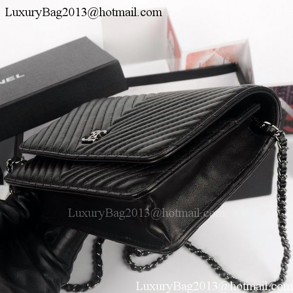 Chanel V mini Flap Bag Chevron Leather A33814V Black