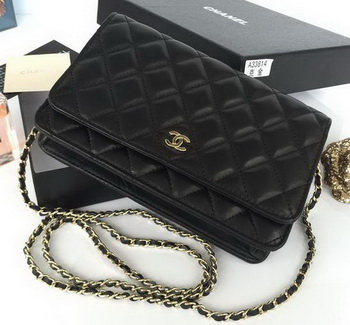 Chanel mini Flap Bag Black Sheepskin Leather A33814S Gold