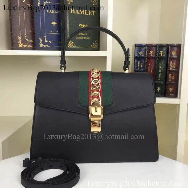 Gucci Sylvie Leather Shoulder Bag 421665 Black