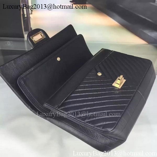 Chanel Classic Flap Bag Original Chevron Leather A90669 Black