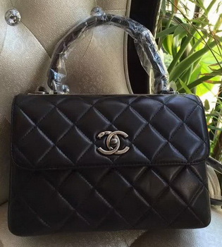 Chanel Classic Top Flap Bag Black Original Sheepskin Leather A92236 Silver