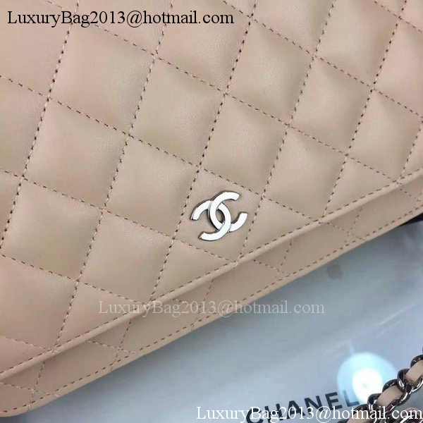 Chanel WOC mini Flap Bag Apricot Sheepskin A5373 Silver
