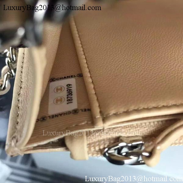 Chanel WOC mini Flap Bag Apricot Sheepskin A5373 Silver