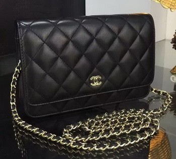 Chanel WOC mini Flap Bag Black Sheepskin A5373 Gold