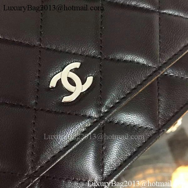 Chanel WOC mini Flap Bag Black Sheepskin A5373 Silver