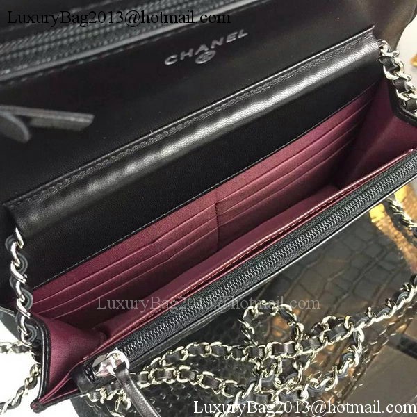Chanel WOC mini Flap Bag Black Sheepskin A5373 Silver
