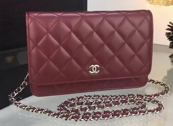 Chanel WOC mini Flap Bag Burgundy Sheepskin A5373 Silver