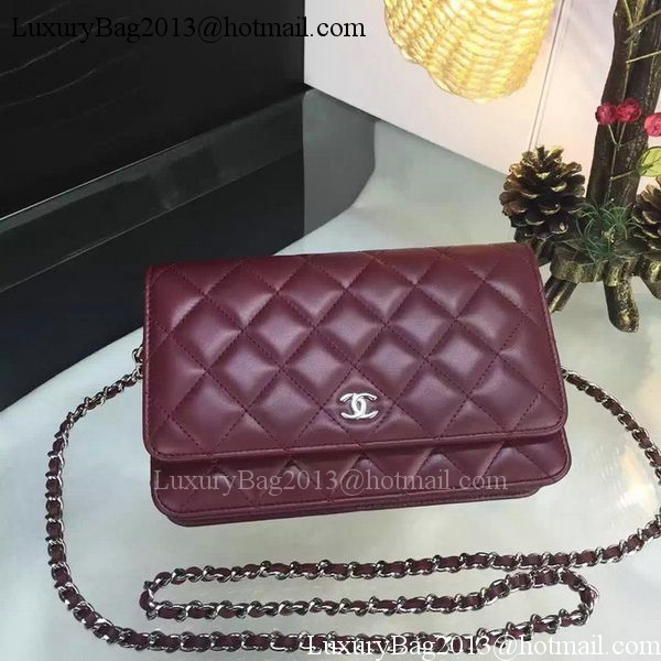 Chanel WOC mini Flap Bag Burgundy Sheepskin A5373 Silver