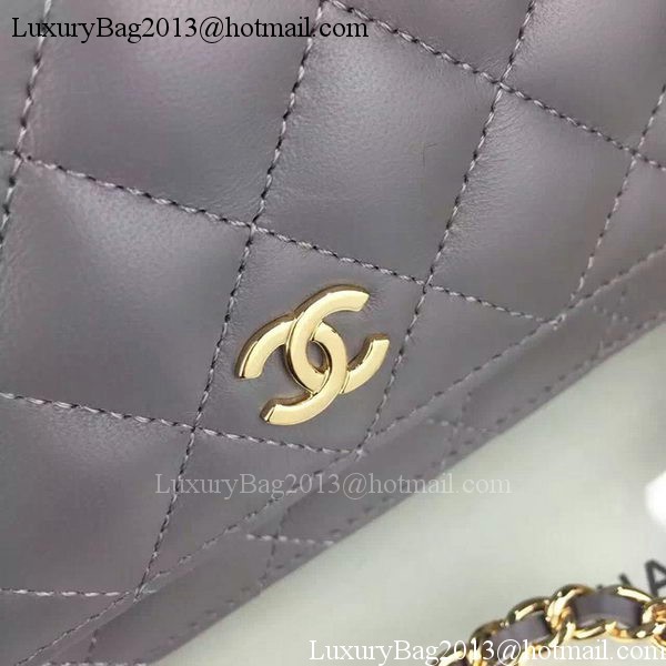 Chanel WOC mini Flap Bag Grey Sheepskin A5373 Gold