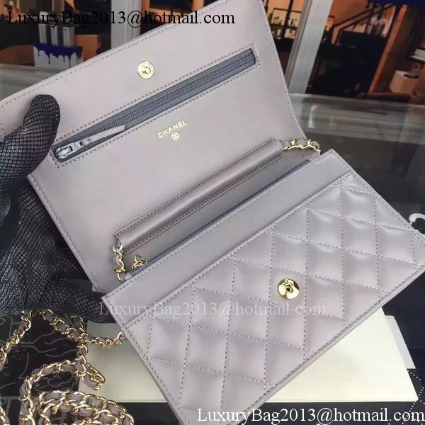 Chanel WOC mini Flap Bag Grey Sheepskin A5373 Gold
