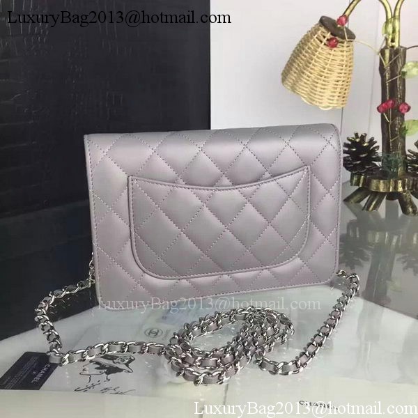 Chanel WOC mini Flap Bag Grey Sheepskin A5373 Silver