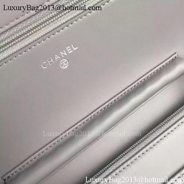 Chanel WOC mini Flap Bag Grey Sheepskin A5373 Silver