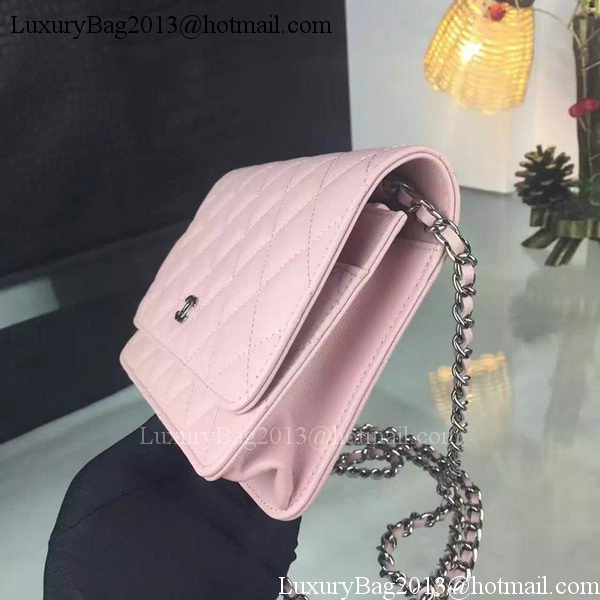 Chanel WOC mini Flap Bag Pink Sheepskin A5373 Silver