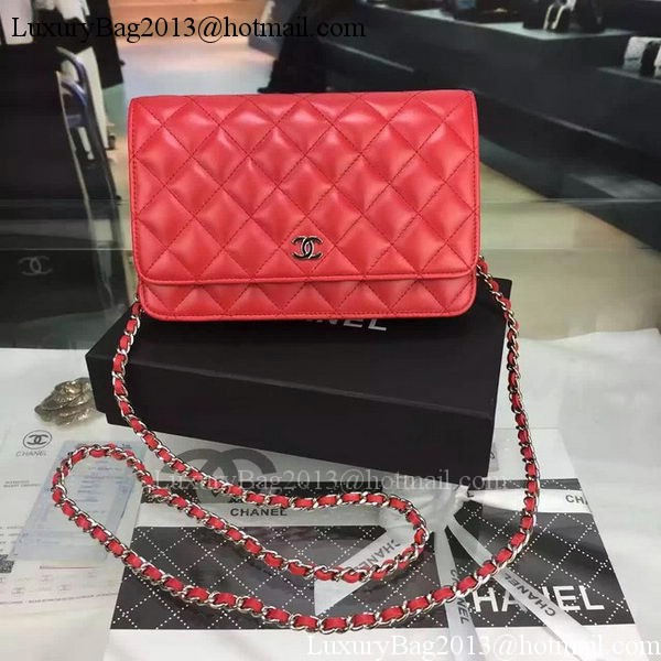 Chanel WOC mini Flap Bag Red Sheepskin A5373 Silver