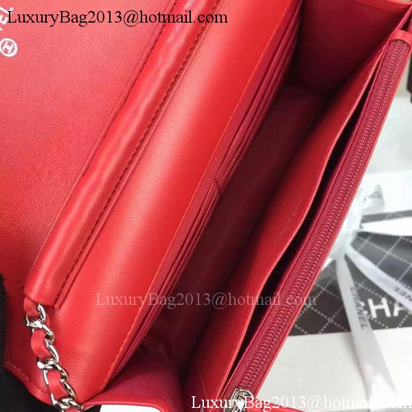Chanel WOC mini Flap Bag Red Sheepskin A5373 Silver