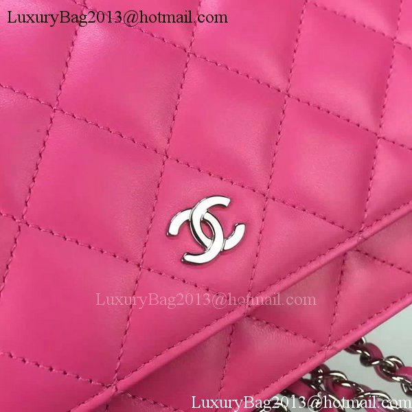 Chanel WOC mini Flap Bag Rose Sheepskin A5373 Silver