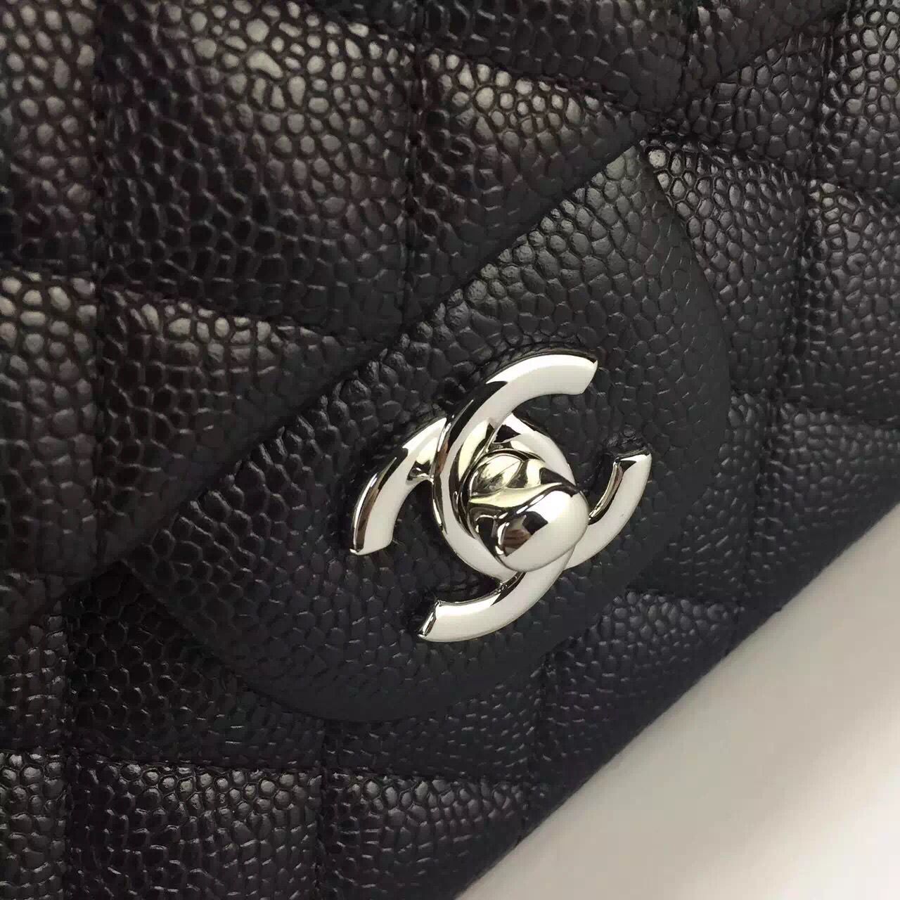 Chanel 2.55 Series Flap Bag Original Lambskin Leather Black Silver 1112