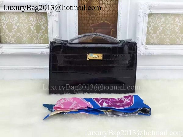 Hermes MINI Kelly 22cm Tote Bag Croco Leather KL22 Black
